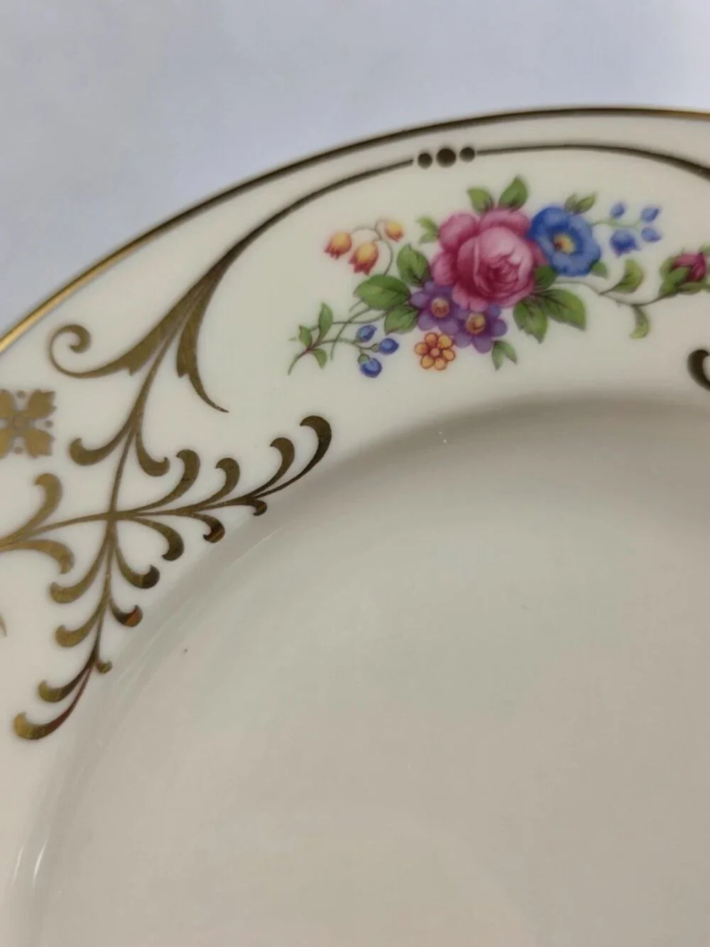 TWO Lenox Radience Luncheon Plates Ivory with Rose Bouquets, Gold Scrolls & Trim